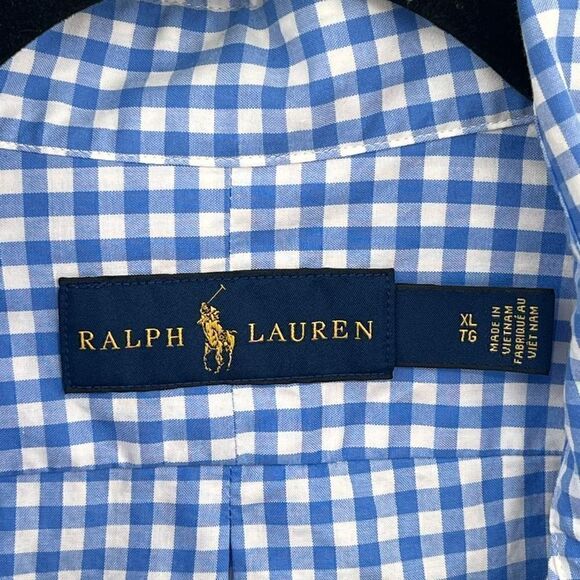 Ralph Lauren Collared Long Sleeve Button-Down Plaid Blue & White Shirt Size XL - Picture 3 of 5